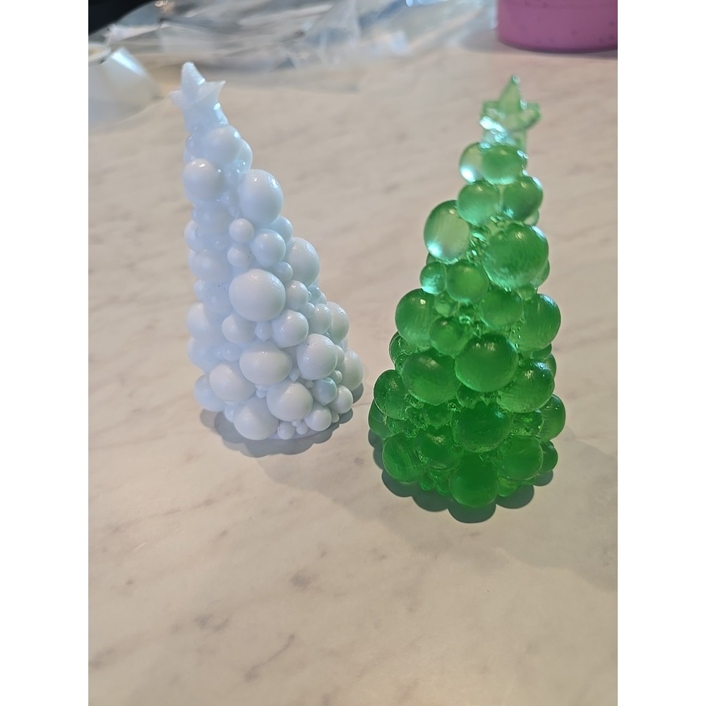 Handmade Resin Christmas Trees Green White Holiday Trees. Set Of 2. 555